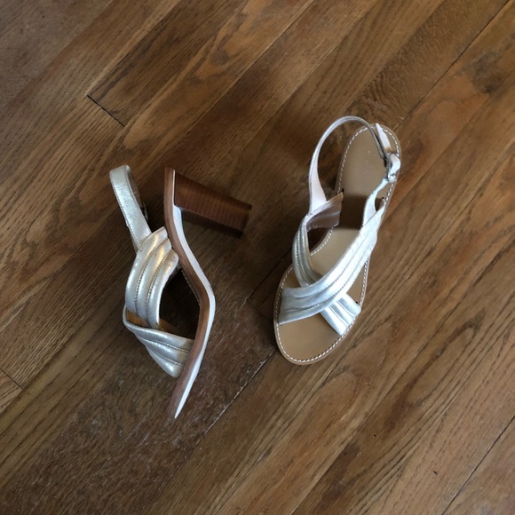 J. Crew Shoes - Sz 9 JCrew Gold Wood Square Block Heel Sandals